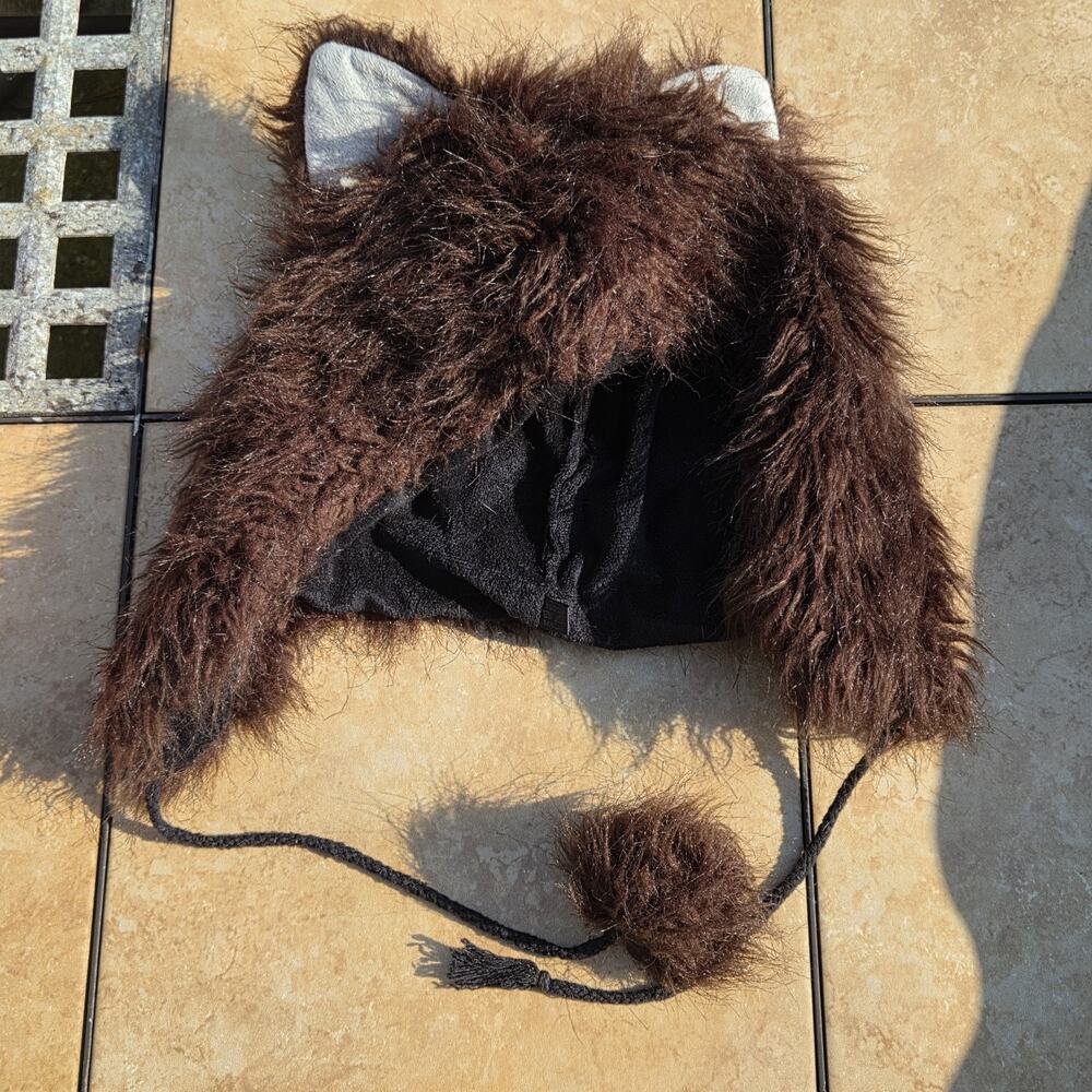 Brown Faux Fur Animal Ear Hat Trapper Beanie Halloween Costume Wolf Bear Hat